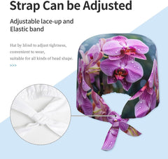 Cleaning Working Cap Malaysian National Flower Printed Chef Hat for Women & Men, Adjustable, Breathable Black