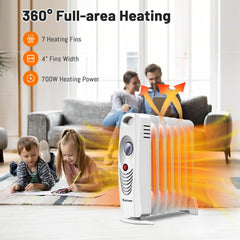 COSTWAY Oil Filled Radiator Heater, 700W Portable Space Heater with Adjustable Thermostat, Overheat Protection, Electric Heater for Bedroom, Indoor use