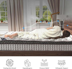 Queen Size Mattress, 12 Inch Innerspring Hybrid Mattress in a Box with Gel Memory Foam for Back Pain Relief, Medium Firm Mattress with Motion Isolation & Strong Edge Support (12", Queen)