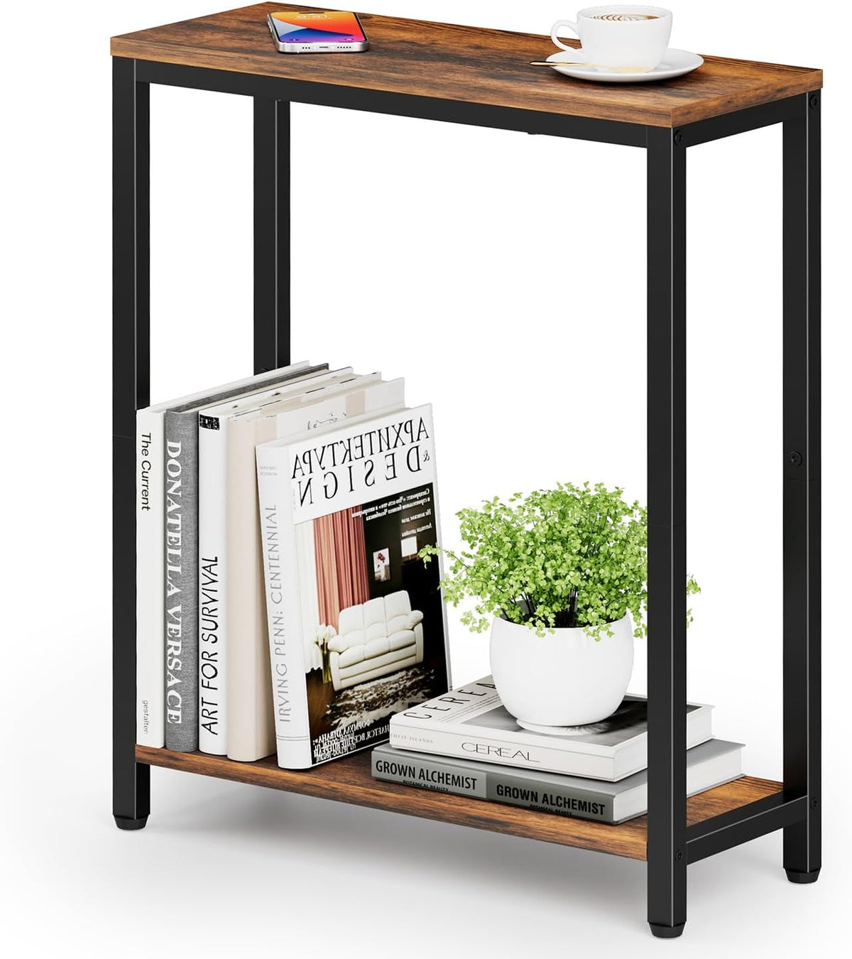 KIMBORA Narrow End Table for Small Spaces, 2 Tier Skinny Small Side Tables Living Room, Slim Couch Nightstand for Bedroom Bedside, Black