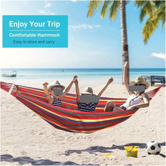 Camping Hammock 1-2 Person Canvas Hammock 264lbs Capacity Stripe Cotton Rainbow Hanging Bed Portable 102x32 in Outdoor Indoor with Carry Bag