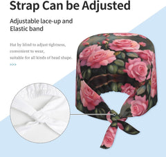 Cleaning Working Cap Pink Roses Printed Chef Hat for Women & Men, Adjustable, Breathable