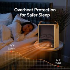 Shinic Portable Fireplace Heater for Indoor Use,1500W Fireplace Space Heater with Thermostat, Realistic 3D Flame & Crackling Sound, ETL Listed Home Office (Oak)