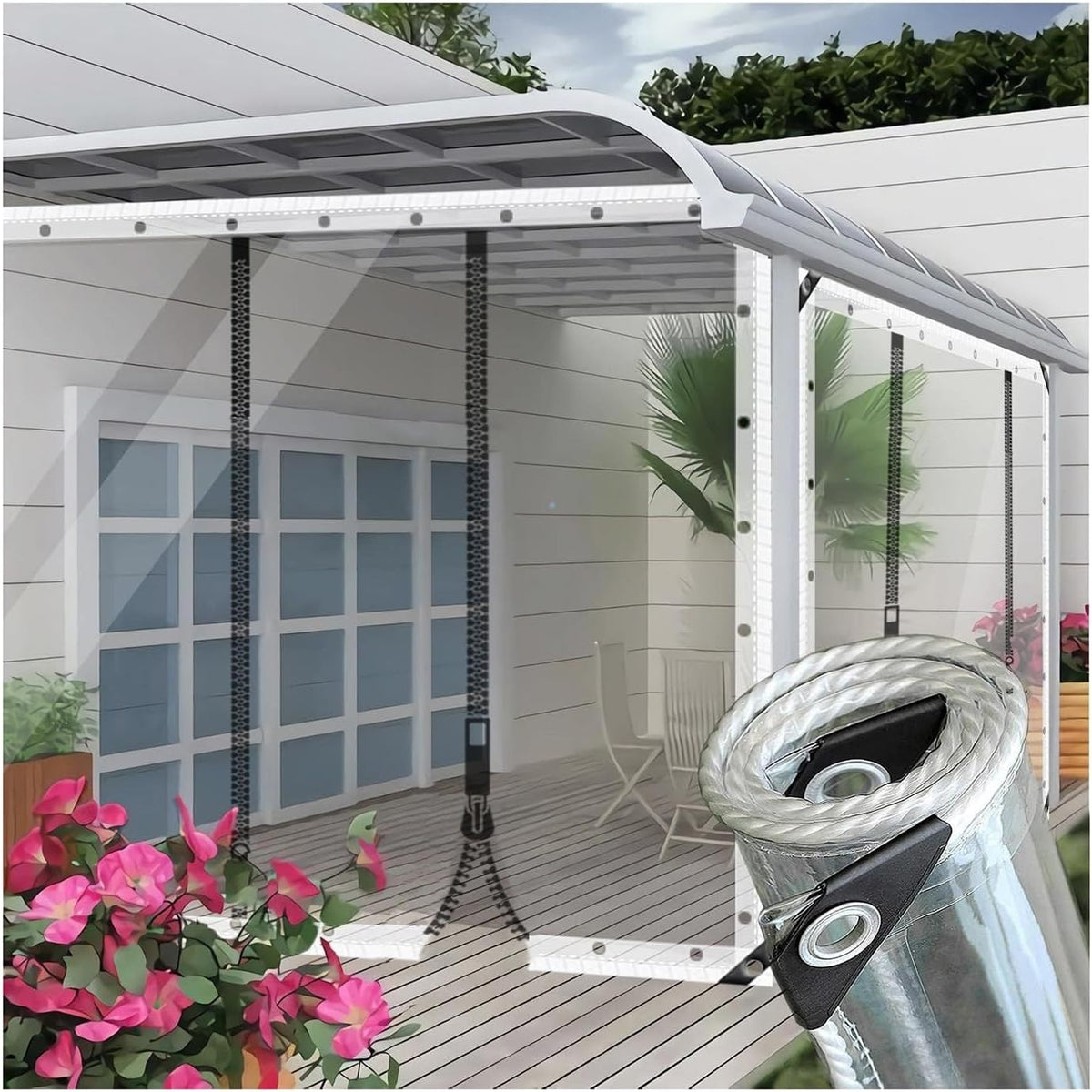 Outdoor Curtain with Zipper Waterproof ,Transparent Tarpaulin, Garden Gazebo 0.5mm PVC Tarpaulin Side Panels, for Pergola, Terrace,zipper tarpaulin Side Panels,Heavy-Duty ( Size : H2.5xW3m/H8.2xW9.8ft