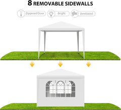 Smartxchoices 10' X 10' Outdoor White Waterproof Gazebo Canopy Tent with Removable Sidewalls Windows Heavy Duty Tent for Party Wedding Events Beach BBQ