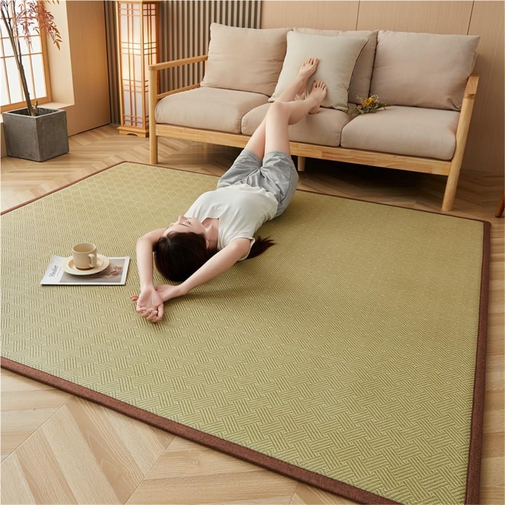 Japanese Traditional Tatami Mattress,Floor Mattress, Natural Rattan Floor Tatami Futon Mattres,Meditation Mats for Floor,Breathable Summer Futonfor Sleeping, Sitting, Yoga, Relaxing(Khaki,120x190cm)