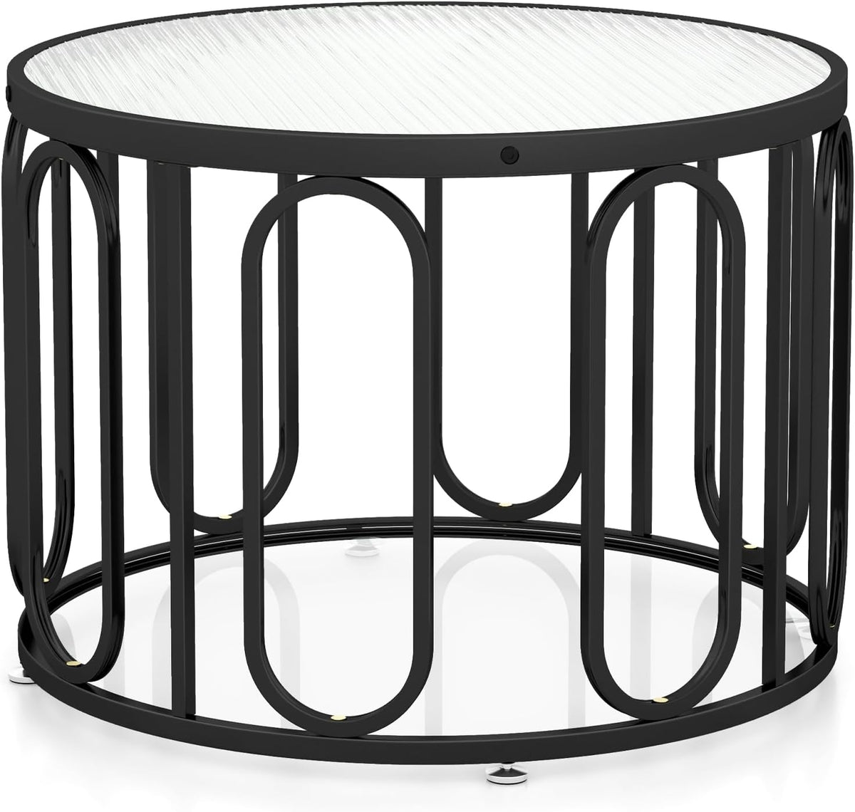 Giantex Glass Coffee Table, 24" Accent Sofa Tea Table with Tempered Glass Top, 2-Tier Circle Cocktail Table, Simple Modern Center Table for Living Room (Black)