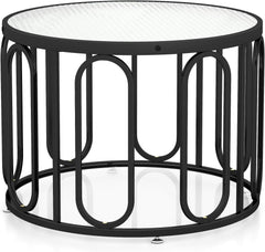 Giantex Glass Coffee Table, 24" Accent Sofa Tea Table with Tempered Glass Top, 2-Tier Circle Cocktail Table, Simple Modern Center Table for Living Room (Black)