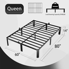 Metal Bed Frame,Twin Bed Frames with Fixed Stand,Bedframe with Storage Space,Easy Assembly,No Box Spring Needed,Headboard Hole and Round Corner Legs Mattress Retainers 14 Inch,Black,Twin