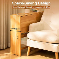 Folding Desk with Bookshelf │ Bamboo Folding Computer Desk │ Compact Workstation for Small Spaces │ Portable Study Table 40.6×21.3 in for Home Office Dorm