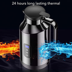 Haofy Portable Car Electric Kettle Hot Water Boiler 200W 1500ml 12V 24V Stainless Steel Display with Cigarette Lighter Plug for Travel