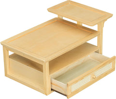 38.5 '' Brown Coffee Table with Storage for Living Room, Small Vintage Coffee Tables & Rustic Center Table with Rattan Drawer, Tea Table with 2 Tabletops, Multifunctionalit Use (Brown)