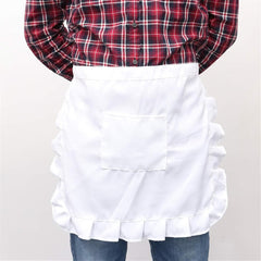 Aprons With Pockets Short Waist Kitchen Apron Lace Half Waist Bib Maid Costume With Pocket Half Apron Cover Kitchen Party Apron