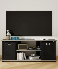 Bedroom TV Stand with 2 Bins, TV Entertainment Center with Storage for TVs Up to 50", Wooden TV Stand for Bedroom, Living Room