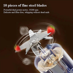 Personal Juicer Cup, Portable Blender with 10 Pcs 304 Stainless Steel Blades, 800 Ml Large Capacity and 19200r/Min Speed, USB Rechargeable and Easy to Clean, for Juice, Shakes, Smoothies