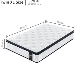 Twin XL Mattress, 12 Inch Mattress in a Box, 7-Zoned Hybrid Memory Foam Mattresses, Individually Pocket Springs, Zoned Support, Medium Firm, Pressure Relief, CertiPUR-US Certified (Twin XL)
