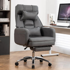 Executive Office Chair, Big and Tall Ergonomic Desk Chairs with Headrest & Footrest, Adjustable High-Back Recliner, Swivel Computer Chair w/Side Pockets, Lumbar Support for Home Office (Dark Grey)