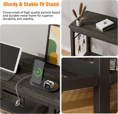 Furologee TV Stand with Power Outlets, Entertainment Center with Open Storage Shelves for TVs up to 55 Inch, Media Console Table with Soundbar Shelf for Living Room, Bedroom, Rustic Brown