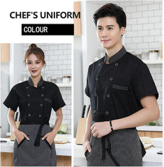 2x Unisex Chef Jacket, Short Sleeve Catering Cooking Men Women, Uniform, Waiter
