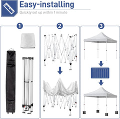 10x10ft Patio Pop Up Canopy Tent for Outdoor Events Commercial Instant Canopies with Heavy Duty Roller Bag,Bonus 4 Canopy Sand Bags