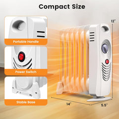 Happygrill Oil Filled Radiator Heater, 700W Portable Space Heater Radiator with Adjustable Thermostat, Overheat Protection, Electric Radiator Heater for Office, Bedroom, Indoor use