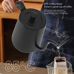 Jerliflyer Electric Gooseneck Kettle with 5 Temperature Control Presets, 800ml, 1000W, Stainless Steel Inner Lid Bottom(US 110V)