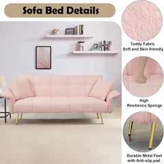 Modern Convertible Futon Sofa Bed with Adjustable Backrest and Folding Armrests, 70" Boucle Fabric Loveseat Sleeper Small Couch for Living Room, Bedroom, Apartment (Pink)
