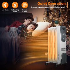 KOTEK Electric Oil Filled Radiator Heater, 1500W Portable Space Heater with Overheat & Tip-Over Protection, Adjustable Thermostat, 3 Heating Modes, Fast Quiet Radiant Heaters for Home Office
