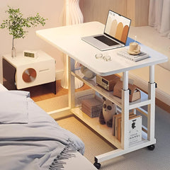 AIZYR Portable Desk Bedside Laptop Table with Wheels and Storage Shelves, Height Adjustable Computer Rolling Desk Student Desk for Home Office,White,60 * 40 * 60 cm