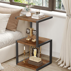 Side Table with 3-Tier Storage, S-Shape Bedside End Table for Small Spaces, 29.5'' Tall Nightstand for Living Room, Bedroom, Nursery, Easy Assembly, White