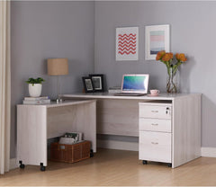 Versatile Mid-Century Mobile Desk for Home Office, Four Wheels for Easy Mobility, Spacious White Oak Surface