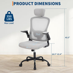 Premium Ergonomic High-Back Mesh Office Chair - Adjustable Headrest & Reclining Backrest, 360° Swivel - Silent Casters, Skin-Friendly & Durable - Ideal for Bedroom, Dorm & Small Spaces