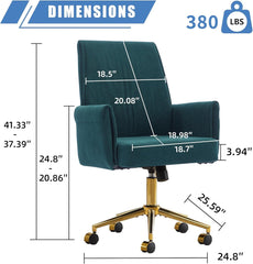 Black Desk Chair, Comfy Velvet Home Office Swivel Desk Computer Chair, Ergonomic Adjustable Vanity Chairs, 20" High-Back Tilt Cute Room Chairs for Bedroom Office Makeup Gaming Sillas (Black)