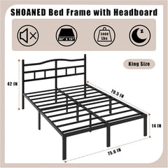 Full Metal Bed Frame - 14 Inch Tall Heavy Duty Bedframe Black Basic Steel Slats Platform No Box Spring Needed/Easy Assembly/Noise Free