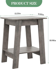 Grey Narrow Side Table with Two Storage Tiers, Space-Saving End Table for Small Living Room, Bedroom, Studio Apartment, Entryway, Modern Nightstand with Shelf