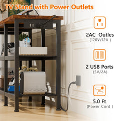 Furologee TV Stand, Small Media Console Table with 3-Tier Storage Shelves, Industrial Entertainment Center for TVs up to 50 Inch, Television Stands for Living Room, Bedroom, Rustic Brown