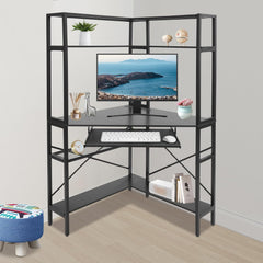 DNYSYSJ Corner Desk with Power Outlets & LED Light Strip, L-Shaped Computer Desk with USB Ports, Spacious Storage, Modern Design for Home Office, Gaming, Study, and Small Spaces