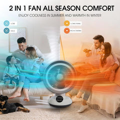 2-in-1 Heater Fan Combo, Air Circulator Fan with Remote Control, 55° Auto Oscillating Cooling Desk Fan, Tip-Over & Overheat Protection, Portable Space Heater for Bedroom Office