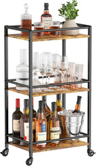 Lifewit Bar Cart for The Home, 3 Tier Small Rolling Wine Cart, Drink Serving Cart with Lockable Wheels, Plastic Stackable Wine Rack for Refrigerator, Cabinet, Countertop,Wine Bottle Holder