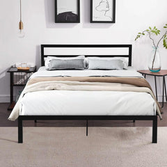 Queen Bed Frame with Headboard & Footboard, 12 Inch High Heavy Duty Metal Platform Bed Frame Queen Size No Box Spring Needed/Large Under Bed Storage Space/Anti-Slip/Noise-Free (Queen, Black)