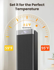 Space Heaters for Indoor Use, 1500W PTC Ceramic Electric Heater with Thermostat, Room Temperature Display, 70° Oscillation, Remote Control, 12H Timer, Quiet Portable Heater for Office Bedroom