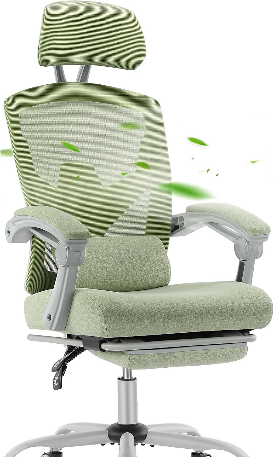 Ergonomic Office Chair, Home Office Computer Desk Chair with Lumbar Support, Height Adjustable Swivel Task Chairs with Armrests and Headrest, Green