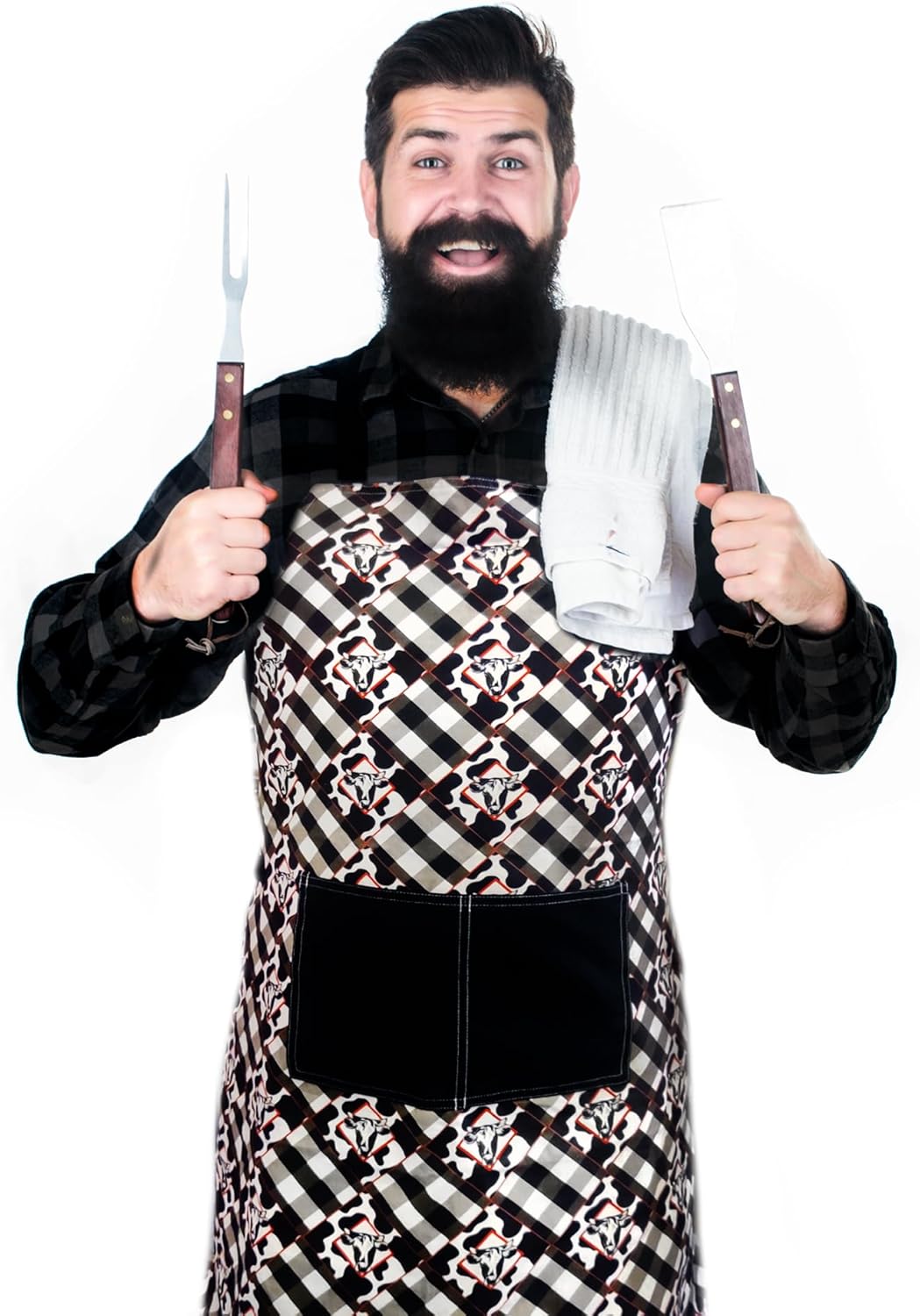 10 PACK WHOLESALE BUNDLE Cow Print Western Essential Apron Professional Chef Apron with Water Resistant Lining, Pockets, Adjustable Bib Strap for Cooking & Grilling - Kitchen Aprons for Men & Women