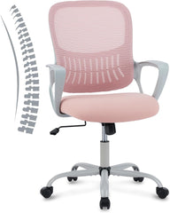 Ergonomic Office Desk Chair, Computer Work Chair with Lumbar Support Adjustable Mid Back Mesh Task Chair Swivel Rolling Chair for Home Office, Adults and Teens (Fixed Armrest, Black)