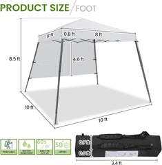 Yaheetech Pop Up Canopy Tent with Backpack, 10x10 Base Portable Easy One Person Setup Folding Shelter Compact Lightweight Slant Leg Canopy with 1 Sidewall, 8x8 Top, Silver-Coated White