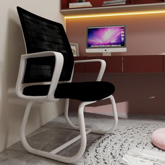 Modern Office Accent Chair– Metal Frame, Desk Chair No Wheels with Comfortable Cushion, Ergonomic Chair, Home & Office Use, Multiple Colors Available. (Black)