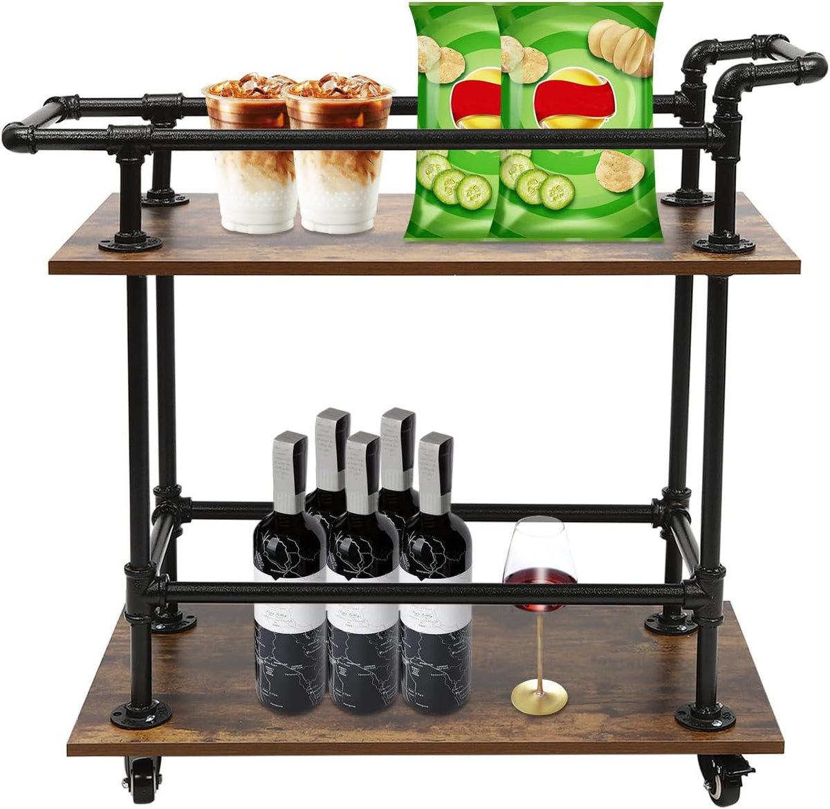 Bar Cart 2 Tier Kitchen Serving Cart with Wheels, Microwave Cart, Drink Cart, Mobile Kitchen Shelf for Dining Room, Living Room