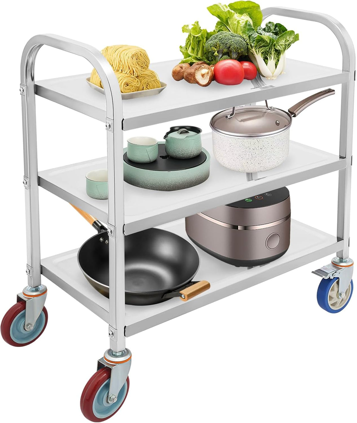 3 Tier Stainless Steel Kitchen Cart, Utility Serving Storage Rolling Car Shelf with Wheels, Shelving Unit for Hotels Restaurants Catering Offices Trains, 29.5 * 15.7 * 37.4in