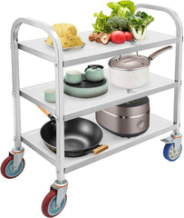 3 Tier Stainless Steel Kitchen Cart, Utility Serving Storage Rolling Car Shelf with Wheels, Shelving Unit for Hotels Restaurants Catering Offices Trains, 29.5 * 15.7 * 37.4in