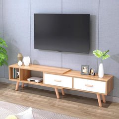 78” TV Stand Retractable TV Cabinet, Entertainment Center with 2 Drawers and Open Shelf, Television Stand, TV Table, Media Console for Living/Bed Room (Light Brown)
